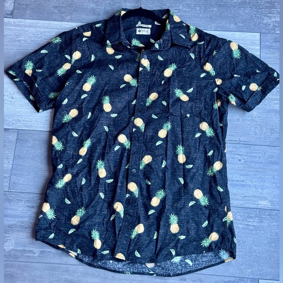 Men’s Haggar pineapple casual button down short sleeve with stretch size large - Picture 1 of 3